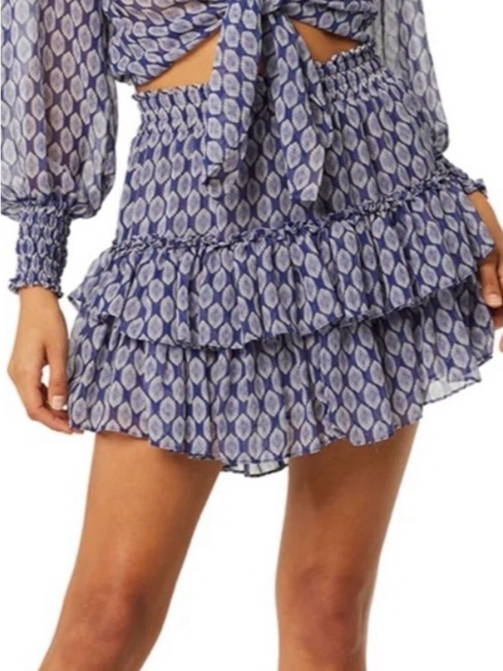 Misa Los Angeles Blue Printed Tiered Mini Skirt